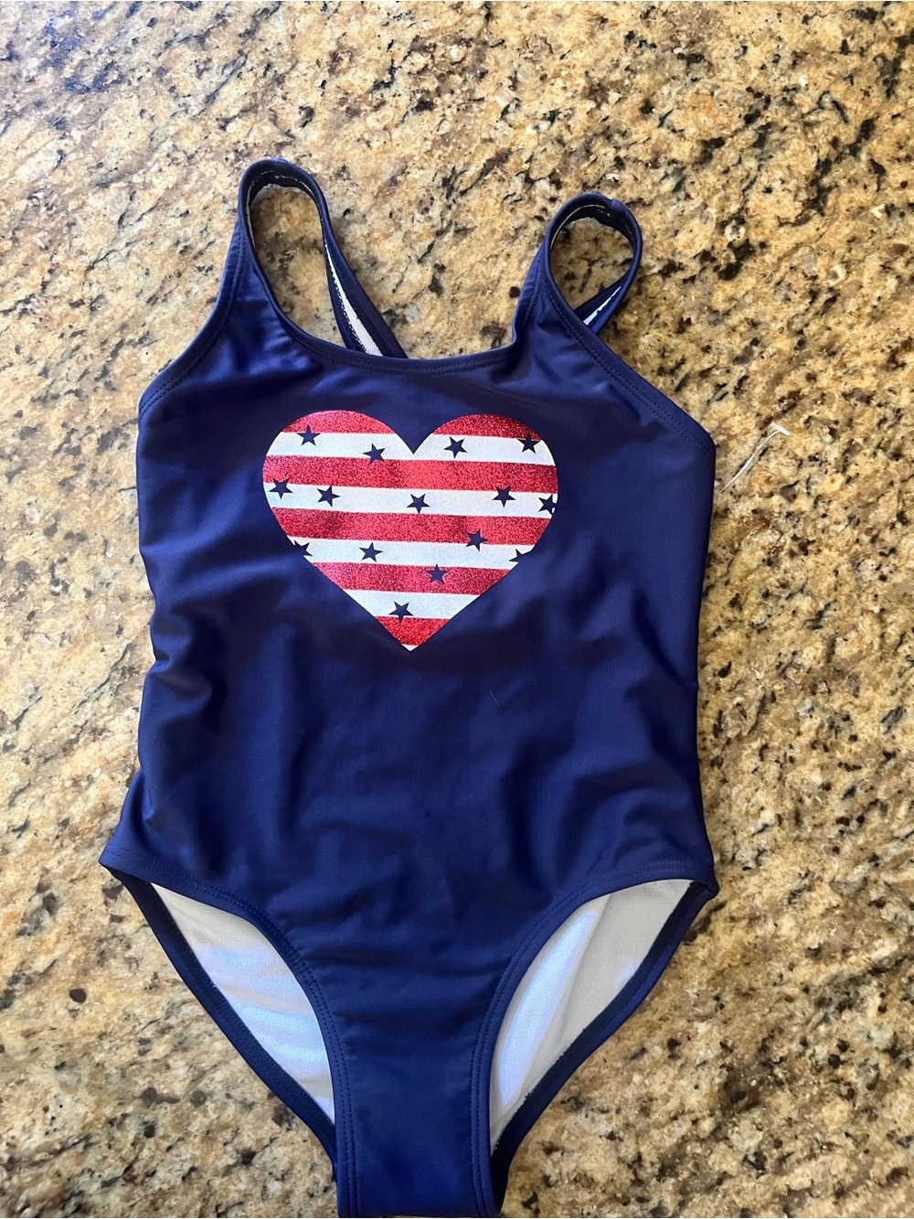 Cat & Jack Navy One-Piece Swimsuit with Red & White Star Heart